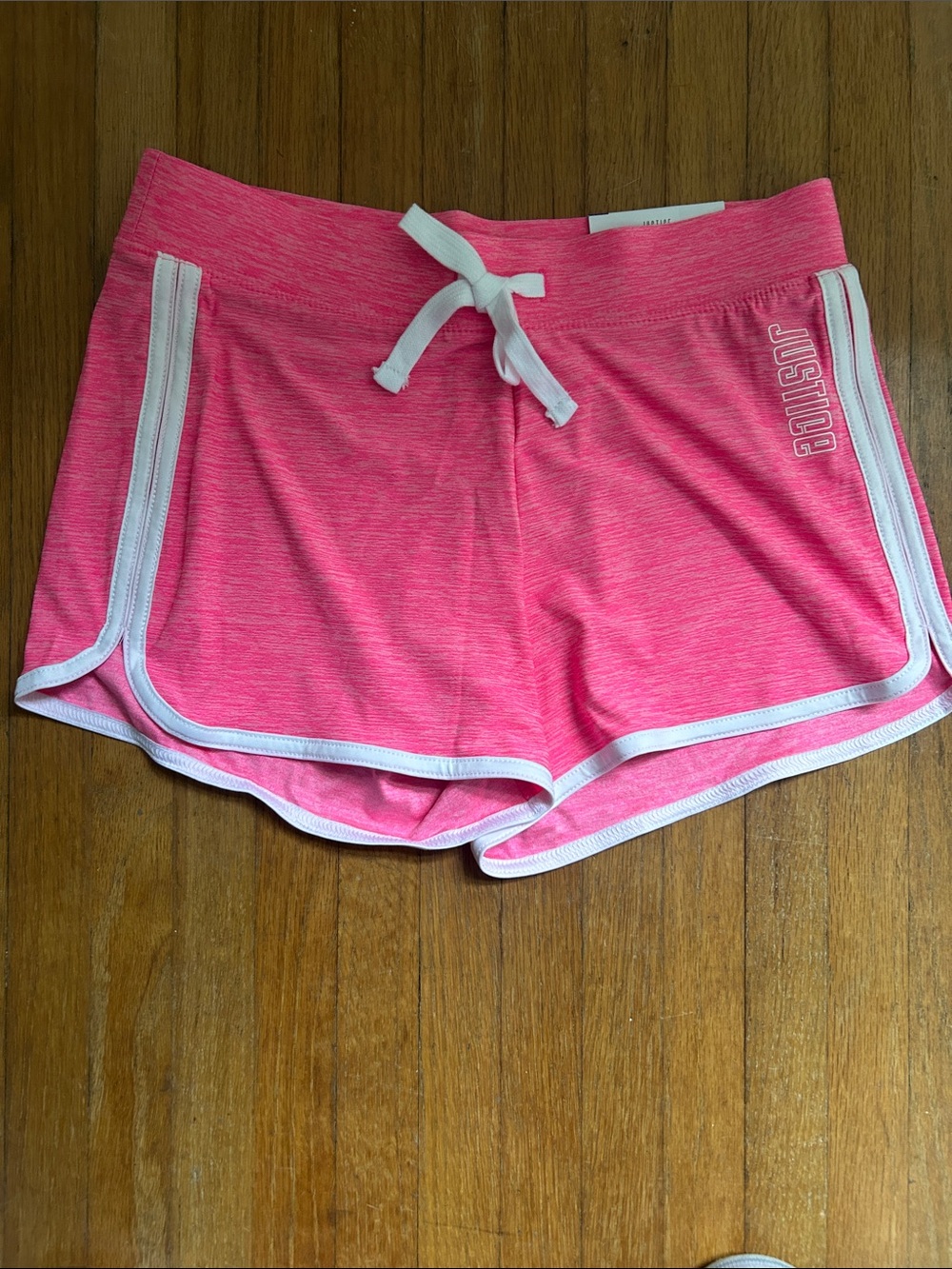 Justice Hot Pink Athletic Drawstring Shorts with White Trim